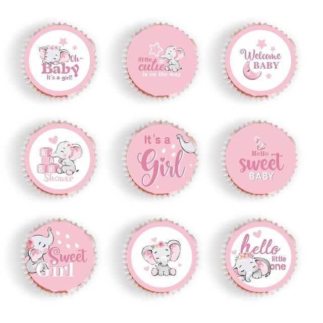 Decoración para magdalenas Foowztao, diseño comestible, diseño de elefante rosa, 45 unidades