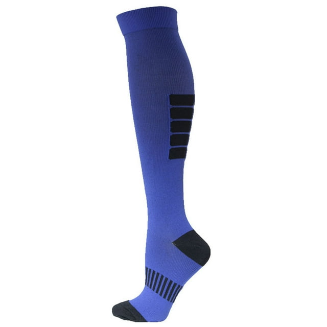 Innerwin Running Genou Haut Chaussettes Athlétiques Femmes & Hommes Confort Chaussettes de Compression Sport Unisexe Circulation Respirante Bas Bleu L/XL