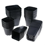Pastic Nursery Pots, 2'' Plastic Square Flower Seeds Planter Pot, Small Starter Container for Starting Seedlings or Succulents, Black,50Pcs