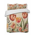 thumbnail image 2 of Quilts Twin Size, Burnt Orange Spring Floral Soft Comforter Bedding Set for Bed, Summer Botanical Tulip Vintage Lightweight Quilted Bedspread with Pillow Cover(2 Pieces) for All Season, 68x86 Inch, 2 of 6