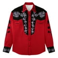 thumbnail image 5 of Mens Shirts Western Cowboys Printed Long Sleeve Button Lapel Top Casual Carnival Theme Classic Comfortable Shirt for Men Red M, 5 of 5