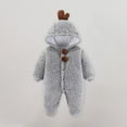 thumbnail image 2 of Baby Boy Girl Button Fleece Hooded Jumpsuit Cute Cartoon Animal Fuzzy Sherpa Long Sleeve Warm Romper Footies Winter Outfit Gray 0-3 Months, 2 of 5