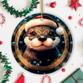 thumbnail image 3 of Cute Otter with Santa Hat Coastal Christmas Ornament, 3 of 4