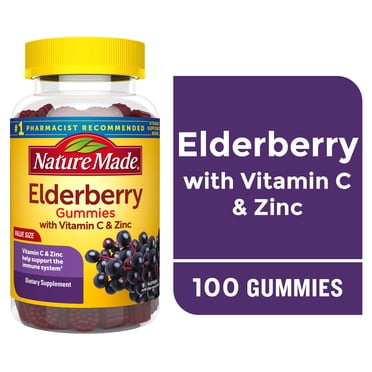 Nature Made Elderberry with Vitamin C and Zinc Gummies, Dietary Supplement, 100 Count