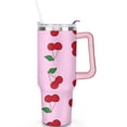 thumbnail image 2 of 40oz Red Cherry Fruit Pattern Stainless Steel Flip Straw Tumbler Spill Proof Travel Cup Double Wall Vacuum Insulated Coffee Mug with Top Handle, 2 of 6
