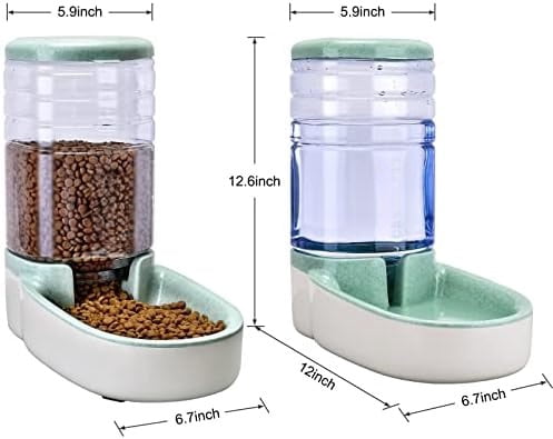 Automatic Dog Cat Feeder and Water Dispenser Gravity Food Feeder and Waterer Set with Pet Food Bowl for Small Medium Dog Puppy Kitten, Large Capacity 1 Gallon x 2