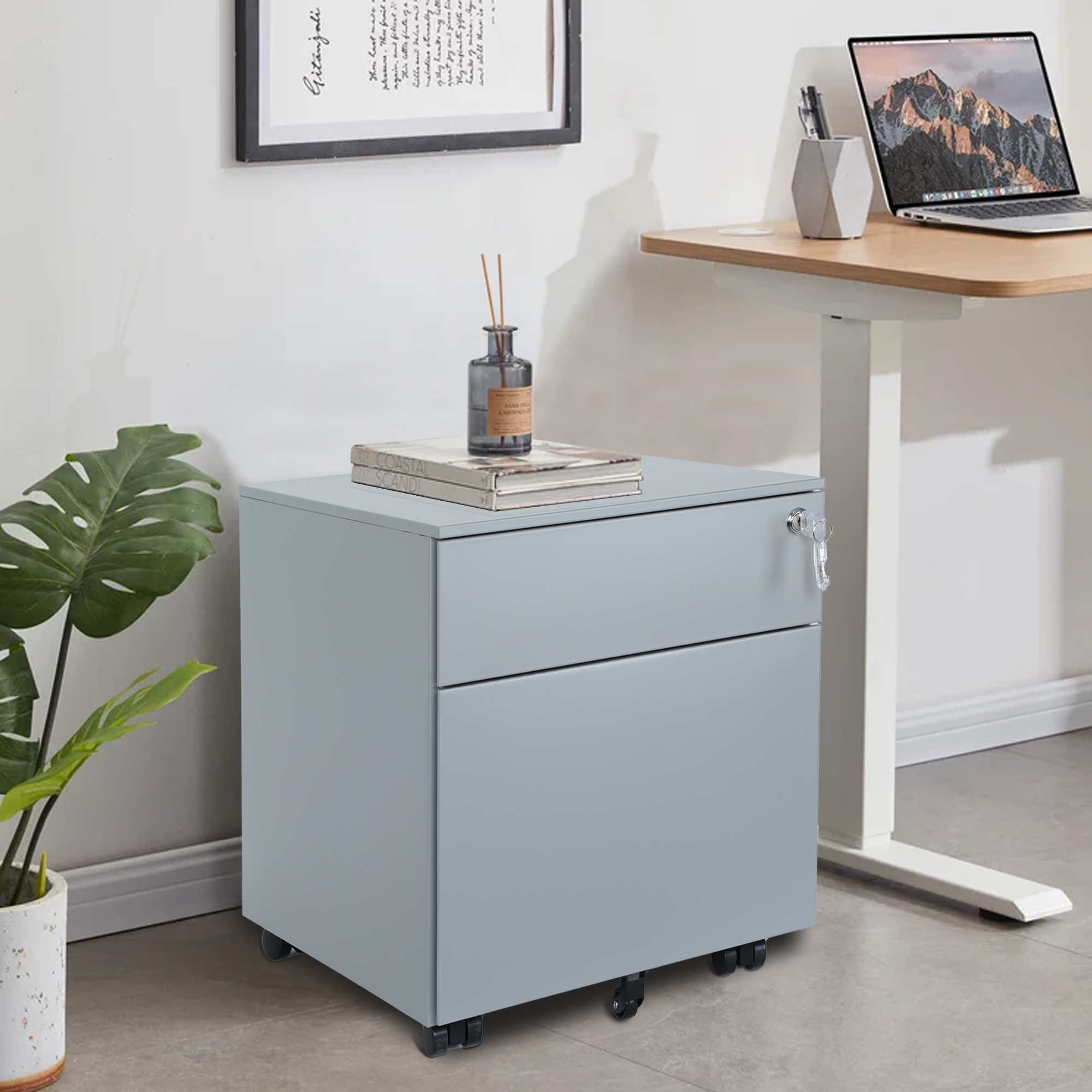 HONSIT 2Drawer Mobile Filing with Lock and Casters, Fully