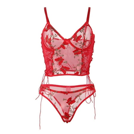 oqasdz Lingerie for Women Large Size Lace Embroidered Vest Bra Comfortable Underwear 2Pcs Set