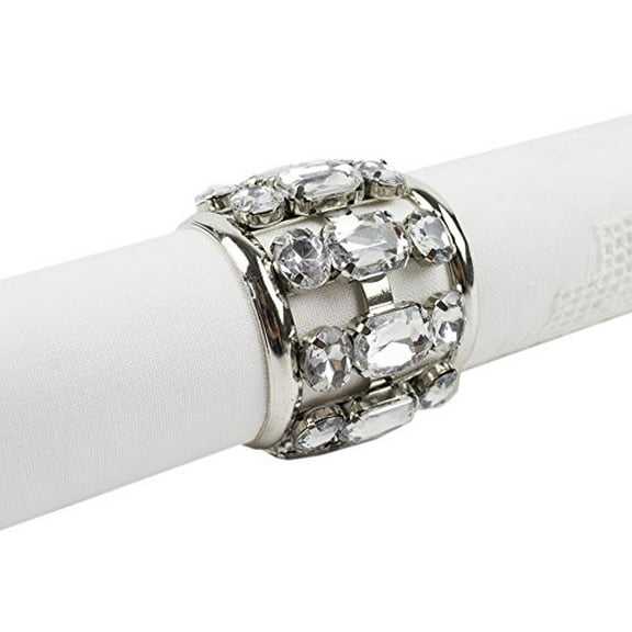 Fennco Styles Crystal Design Collection Napkin Ring - Set of 4 (Diamond Metal)
