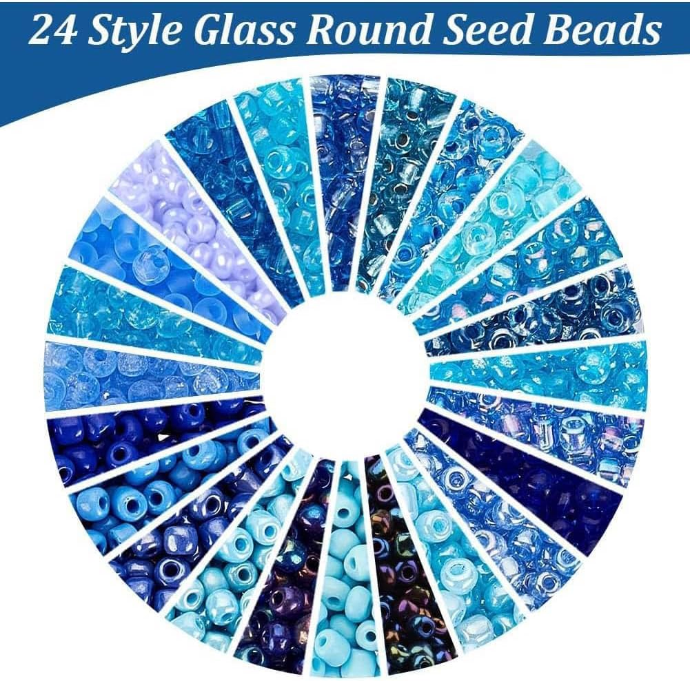 1 Box 3600pcs 4mm Blue Glass Seed Beads 24 Colors 6/0 Round Glass Beads Mini Spacer Beads Waist Beads Craft Beads for Bracelet Necklace Earring Jewelry Making Summer Seaside Christmas Decor
