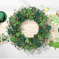 thumbnail image 2 of Lyacmy Lighted Shamrock Wreaths for Front Door St Patricks Day Decorations, 18inch Green Colored Wooden Door Wreaths for St. Patrick's Day Decor, 2 of 9