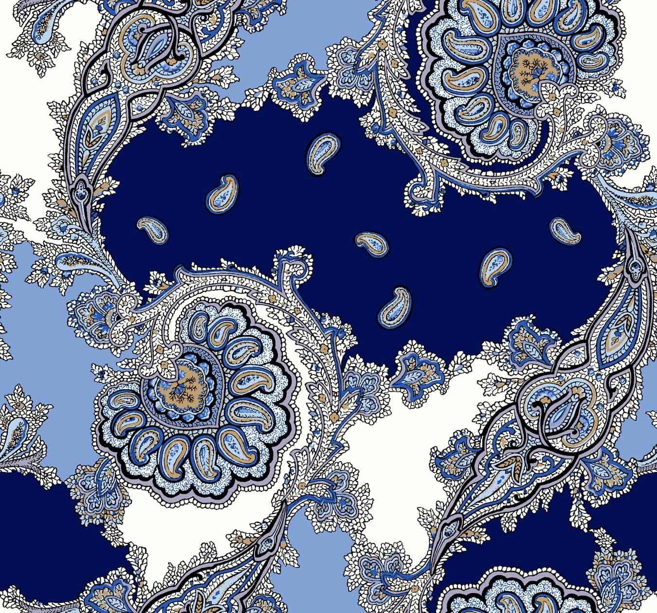 Navy Blue Paisley Pattern Printed on Rayon Crepon Fabric, DIY Projects