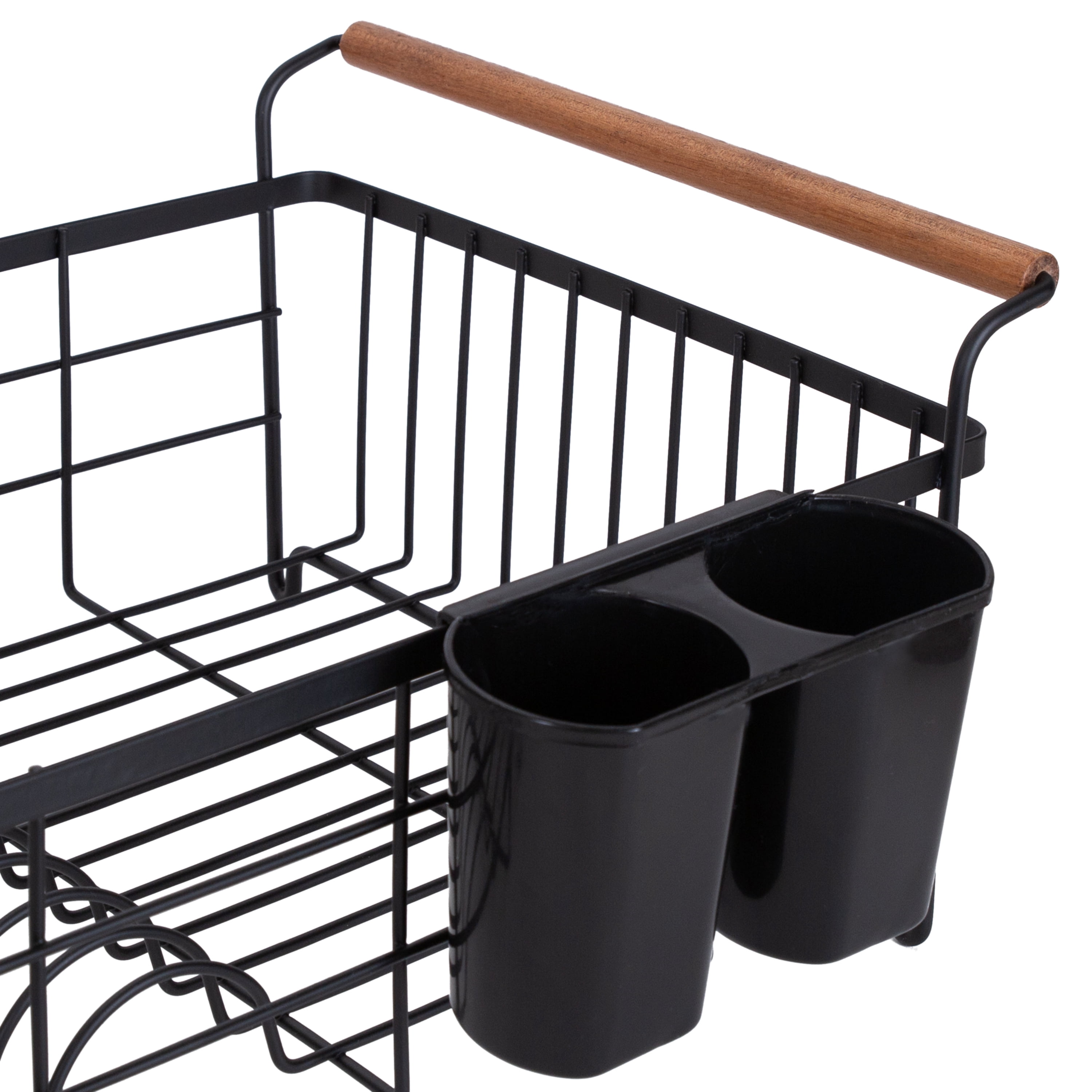 Kitchen Details Acacia Wood Drying Rack with Draining Tray in Black