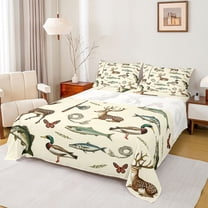 Castle Fairy Wildlife Deer Fish Duck Queen Sheet Sets for Boys,Woodland Animal Bed Set