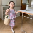thumbnail image 3 of Uccdo 2Pcs Toddler Little Girls Loose Cami Pants Outfits Summer Floral Strap Crop Top Long Pants 3-8T, 3 of 6