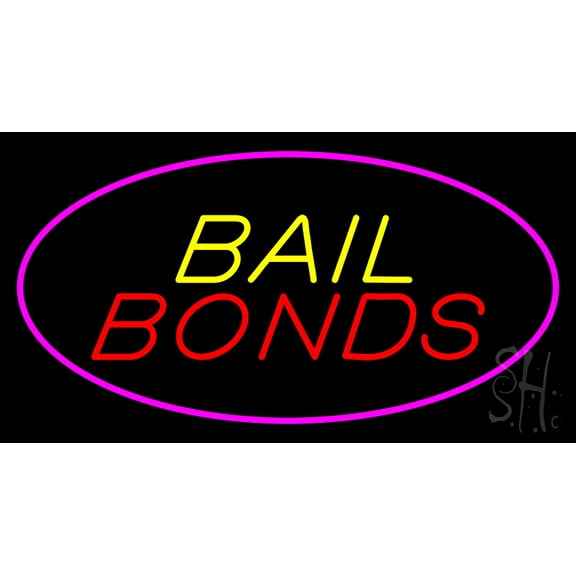 Oval Bail Bonds Pink Border Animated LED Neon Sign 20 x 37 - inches, Black Square Cut Acrylic Backing, with Dimmer - Bright and Premium built indoor LED Neon Sign for Defence Force.