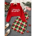 thumbnail image 4 of Mikrdoo 8Y,9Y,10Y,11-12Y,13-14Y Kids Girls Christmas Outfits Straps Plaid Print Dress Print Letter Graphics Long Sleeve Sweater Hoodies 2Pcs Nice Apparel Clothes Set 8 Years Green, 4 of 9