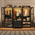 thumbnail image 2 of ChVans Farmhouse 6 Glass Doors Armoire Wardrobe Closet with LED Sensor Light, 72" Arched Clothing Storage Cabinet for Bedroom with Drawers & Hanging Rod & Small Cabinet, 2 of 9