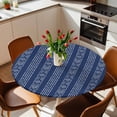 thumbnail image 2 of Navy Blue Boho Elastic Fitted Round Table Cover Bohemian Style Stripe Waterproof Outdoor Tablecloth for Holiday Party, Picnic, Patio & Dining Fits Tables Up to 55"-60", 2 of 8
