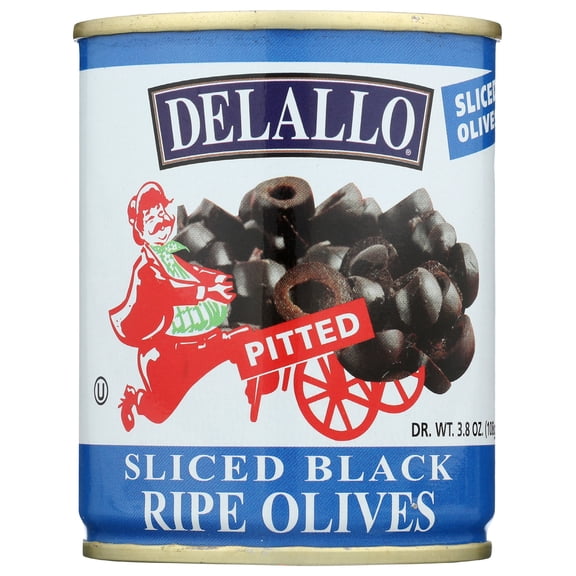 Pack of 12, Delallo Sliced & Pitted Black Olives, 3.8 oz