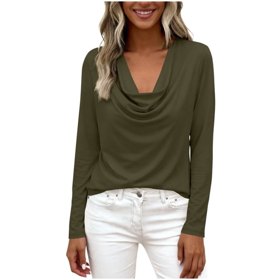 Womens Spring Tops Dressy Cowl Neck Long Sleeve Shirts Loose Business Casual Blouses Teacher Tunic Top