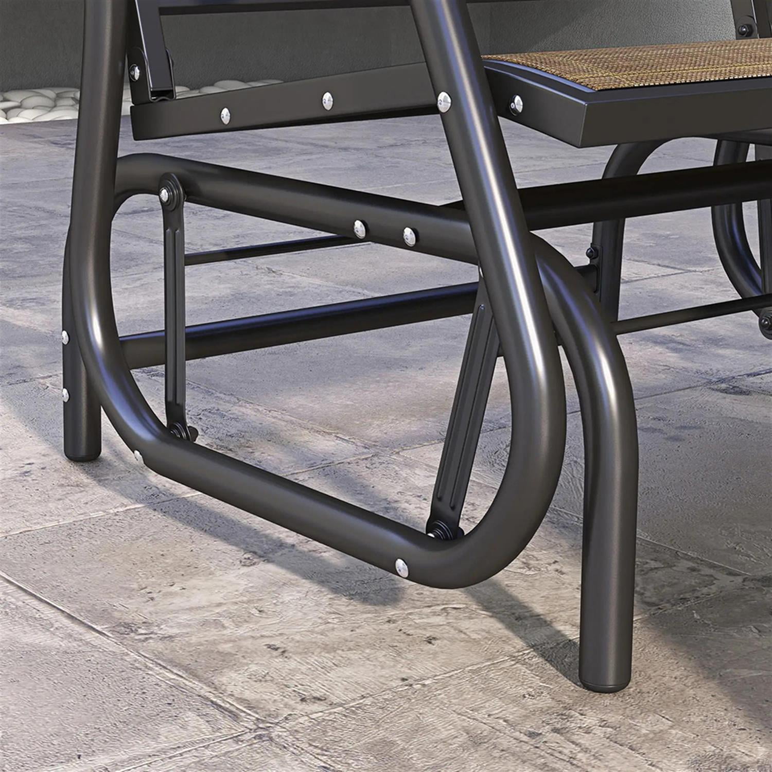 Demi Bonn Outdoor Glider Chairs, Metal Frame Swing Glider Chair with Breathable Mesh Fabric, Curved Armrests and Steel Frame for Garden, Poolside, Backyard, Balcony, Light Brown