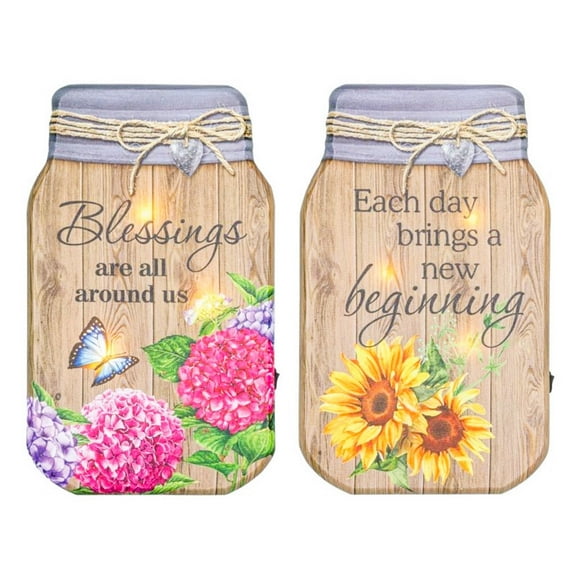 Sunflower Blessings Mason Jar Canvas with LED- Set of 2