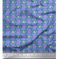 thumbnail image 1 of Soimoi Blue Cotton Duck Fabric Leaves,Pink Floral & Diamond Geometric Print Fabric by The Yard 42 Inch Wide, 1 of 3