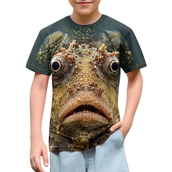 Xdegoge Tween Kids Novelty 3D Monster Fish Graphic T-Shirts Boys Girls Funny Ugly Animal Tees Short Sleeve Casual Summer Tops, Size 11-12