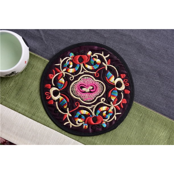 Posavasos de tela bordado a máquina redondo creativo para el hogar, aislamiento térmico, antiescaldaduras, impresión impermeable, regalo, posavasos de té