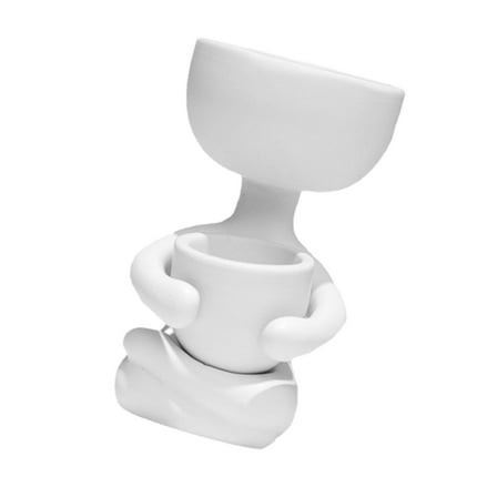 COSMOBETTY Ceramic Sitting Human Shaped Planter for Home White Cute Cartoon Design and