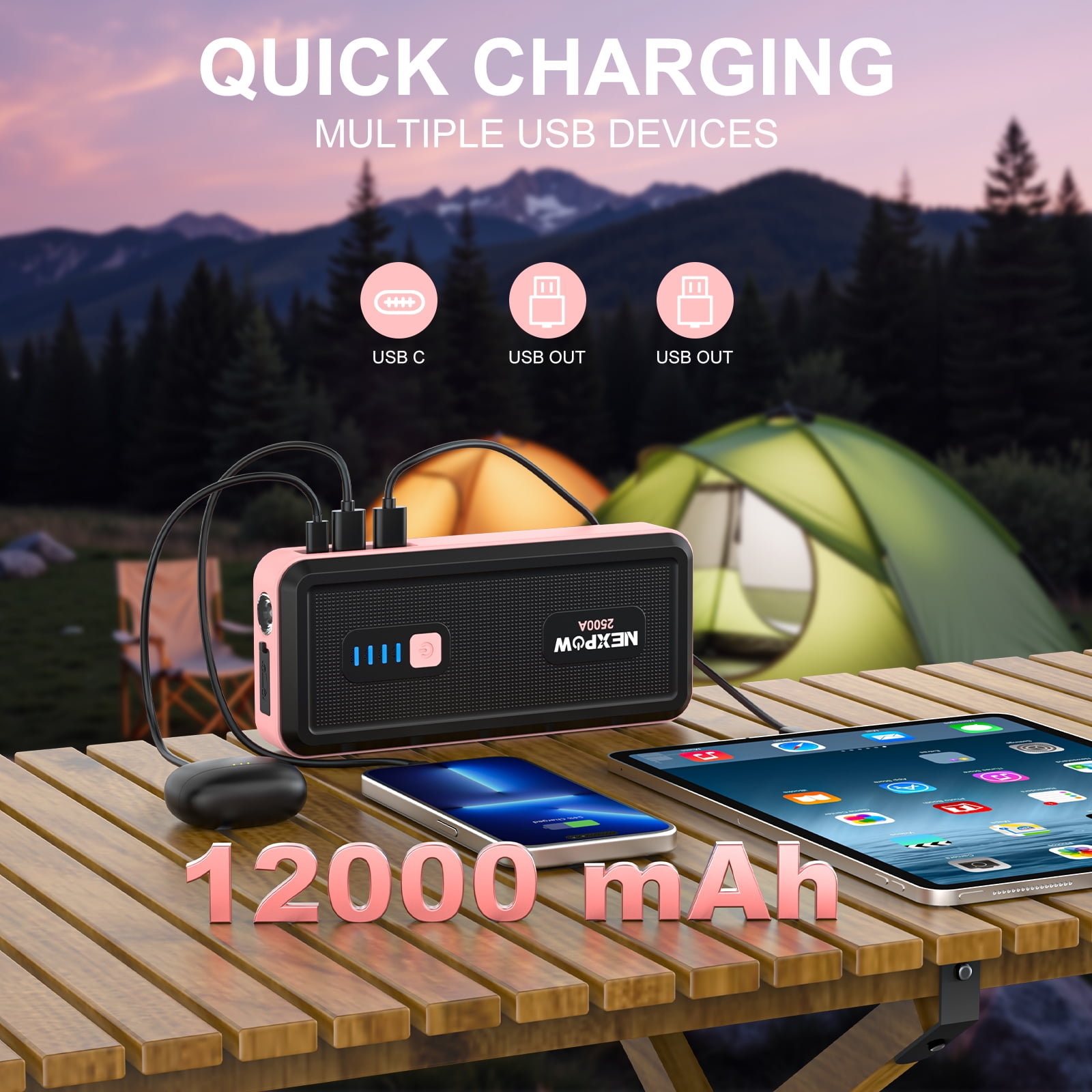NEXPOW 2500A Car Battery Jump Starter, 12V Jump Starter Battery Pack (up to 8.0L Gasoline and 6.0L Diesel Engine), Battery Booster with Jumper Cable