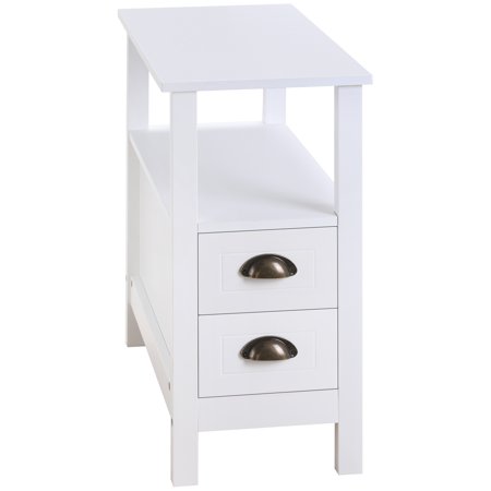 HOMCOM Slim End Table With 2 Drawers & Shelf – Narrow Side Table For Small Spaces, Living Room