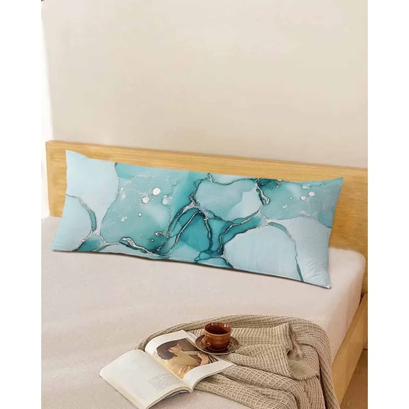 Turquoise Marble Body Throw Pillow Cover Case, Couch Sofa Bed Pillowcase, Soft Decorative Pillow Protector, Modern Abstract Fluid Aesthetic Art 20x54Inch Long Reversible Pillow Shams with Zipper