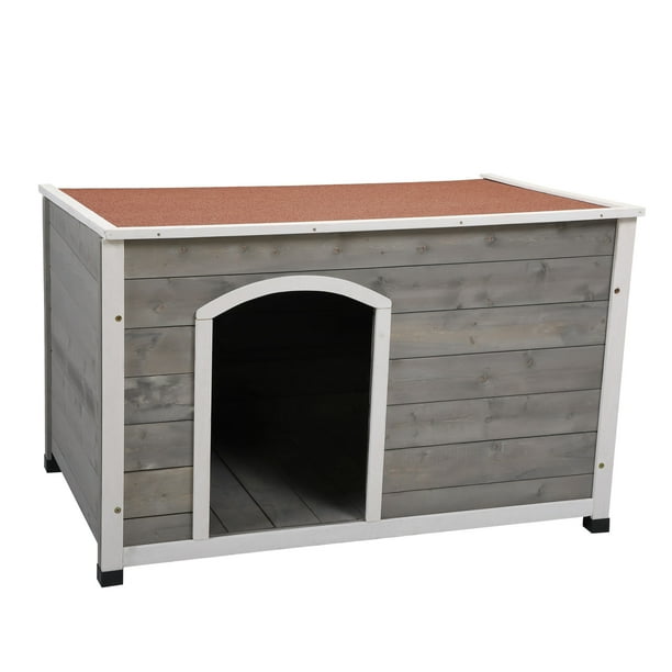 Outdoor Wood Dog House, Dog Cabin with Weatherproof Roof and Open Door