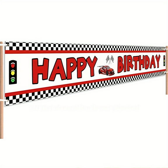 78.8x 17.8inch Happy Birthday Traffic Light and Red Racing Car Outdoor Party Banner, Durable Yard Sign for Celebrations, Birthday Wedding Graduation Holiday Decoration.