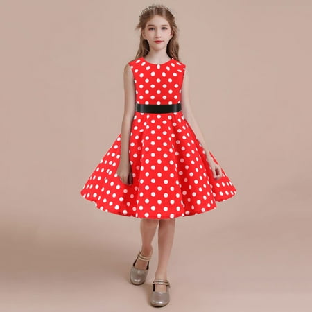 

Youmylove Outfits Party Sleeveless Gown Dress Kid Dots Printed Floral Children Girl Princess Clothes Girls Dresses Baby Cute Clothing