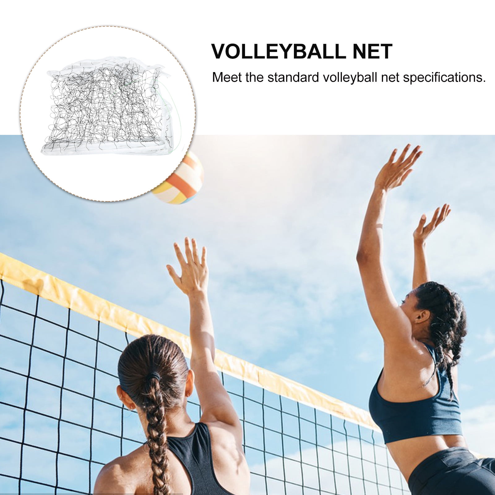 POPETPOP Standard Black Polyethylene Volleyball Net Portable for Outdoor Beach Backyard and Professional Sports Use