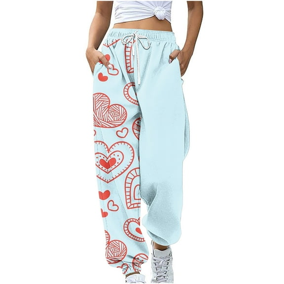 Valentine's Day Tbopshirt Pants for Women,Pocket Loose Pants Sports Pants Drawstring Valentines Printed Pants Casual,Womens Sweatpants