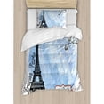 thumbnail image 3 of Home Decor Queen Size Duvet Cover Set, Surreal Watercolors Paint of Eiffel Tower with Rain Splashes Paris Culture Landmark, Decorative 3 Piece Bedding Set with 2 Pillow Shams, Blue, by Ambesonne, 3 of 3