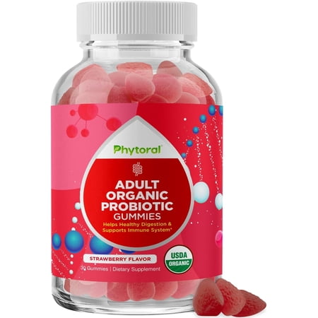 Phytoral Organic Digestive Health Gummies for Adults - Upset Stomach Ease and Immune Support - 5 Billion CFU Probiotics for Women and Men