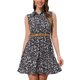 thumbnail image 1 of Vestido sin mangas de longitud a la rodilla con media abertura y cinturón de flores para mujer Inspire Chic en negro, 1 of 5