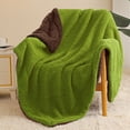 thumbnail image 2 of Exclusivo Mezcla Reversible Sherpa Fleece Throw Blanket for Couch, Soft Plush Blanket for Bed Sofa, Warm Fluffy Blankets for All Season, 50"x60", Olive/ Brown, 2 of 7