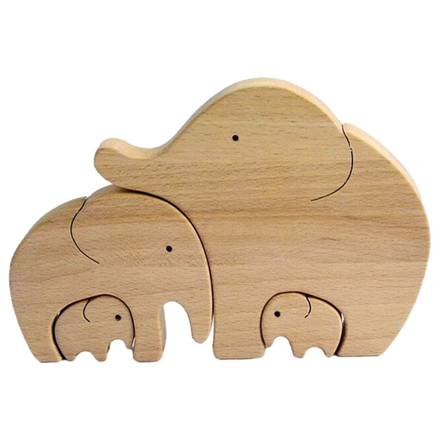 Estatua de elefante de madera, adorno creativo de la familia del elefante, decoración del dormitorio del hogar