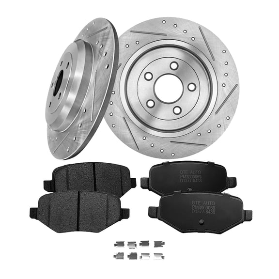 Set of 6 Rear 330mm Drilled Slotted Brake Disc Rotors-Ceramic Brake Pad Kit For 2011-2014 Ford Edge
