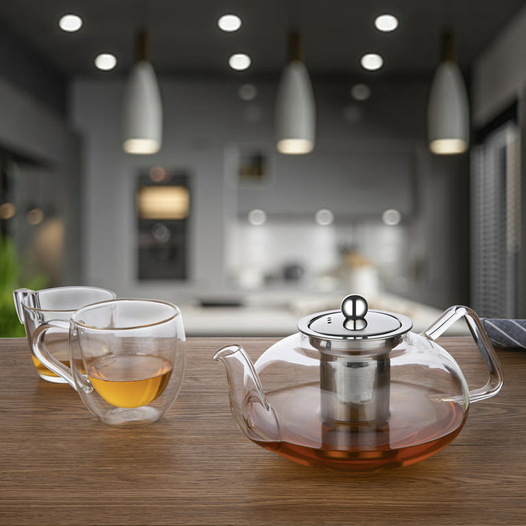 Warmyee Hofu Small Clear High Borosilicate Glass Tea Pot with Removable 304 Stainless Steel Infuser, Heat Resistant Loose Leaf Teapot,Stovetop Safe