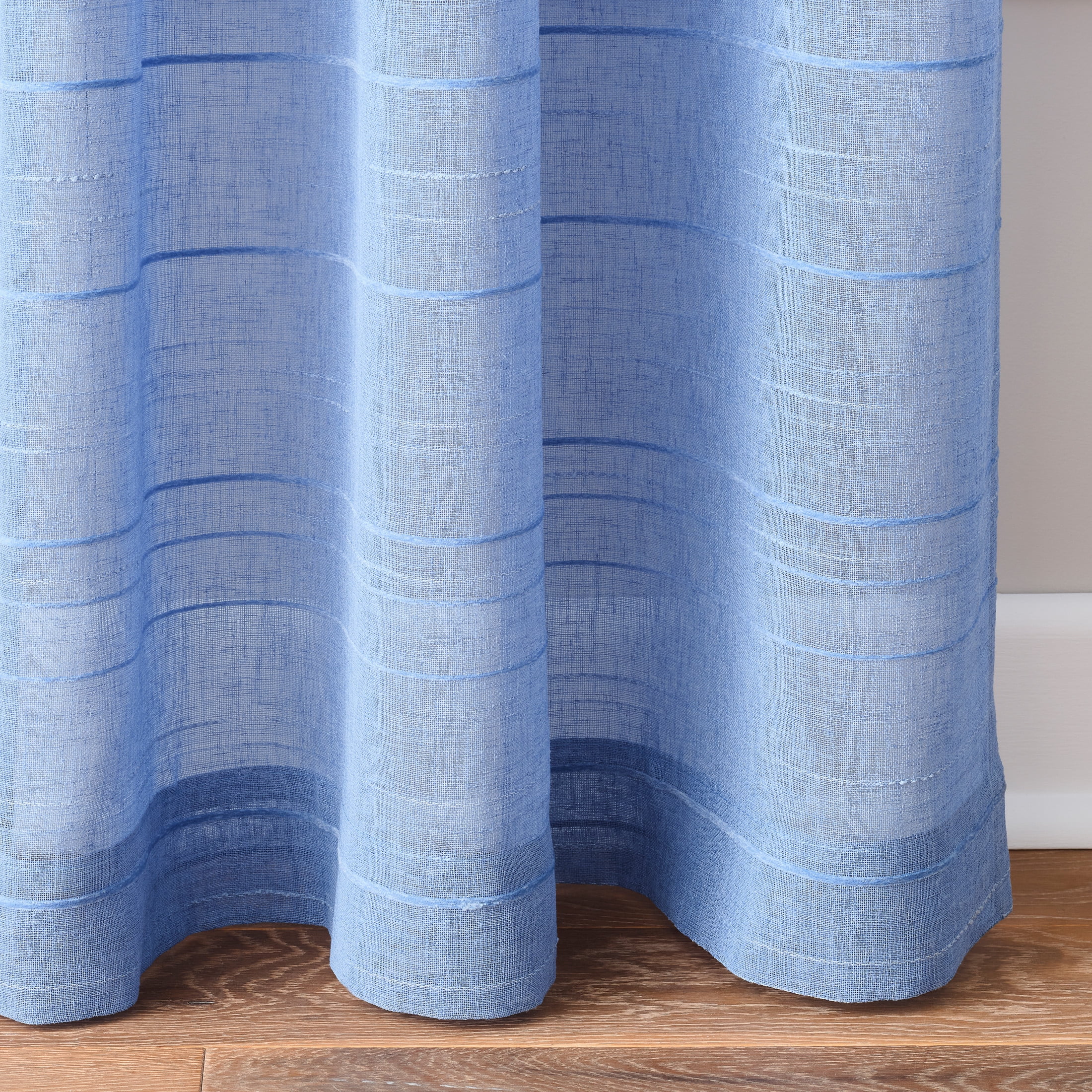 Mainstays Woven Stripe Sheer Tab Top Curtain, Single Panel, Blue, 50" W x 84" L
