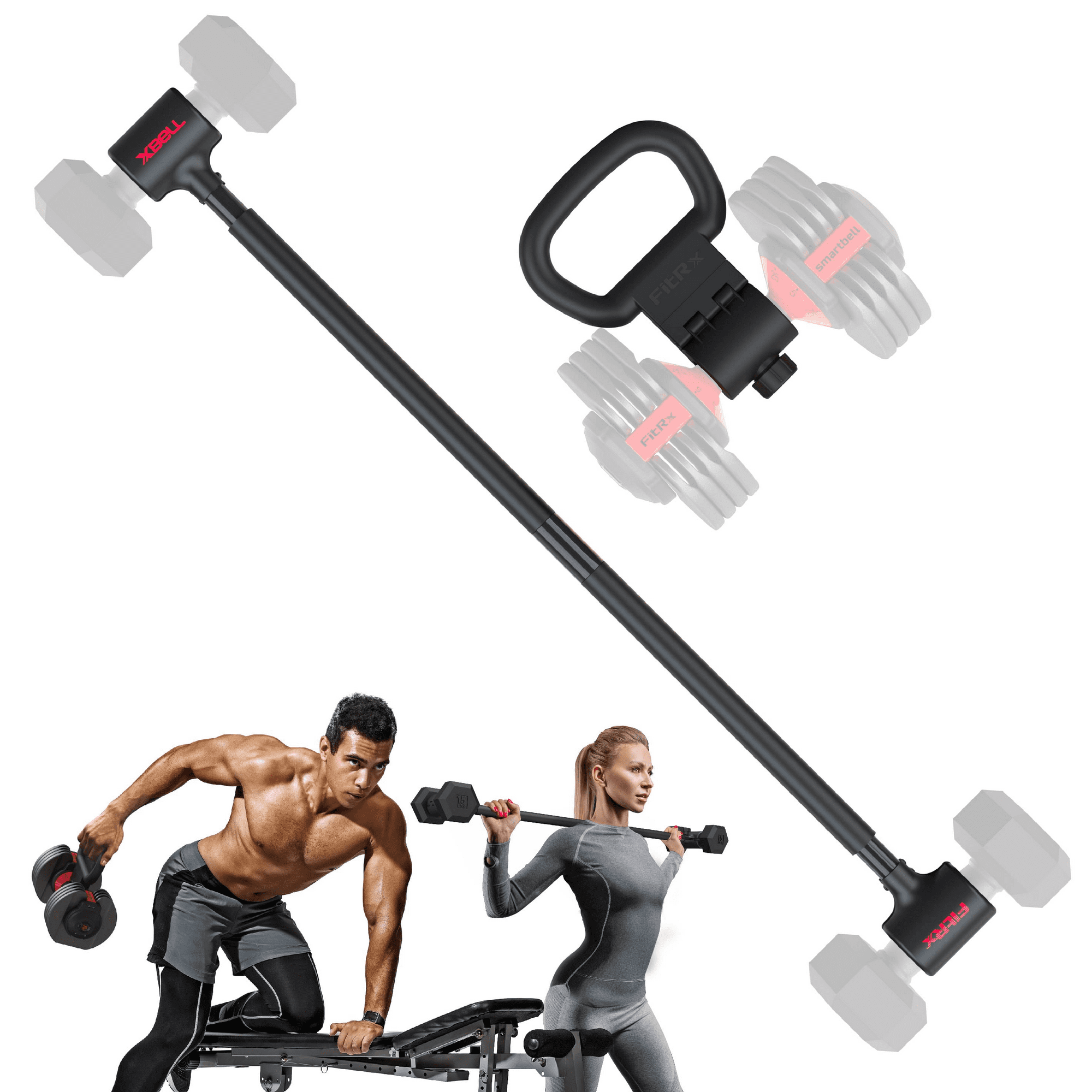 FitRx X-Bell System Dumbbells to Barbell Converter, Dumbbell to Curl Bar, Macebell and Kettlebell Handle