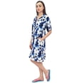 thumbnail image 4 of Bimba Chemise de Nuit Bleue en Rayonne pour Femmes Manches Courtes Imprimé Géométrique Robe de Nuit - 10, 4 of 9