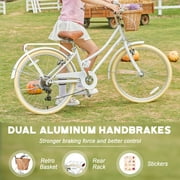 Glerc Missy 24 Girl Cruiser Kids Bike Shimano 6-Speed Teen Hybrid City Bicycle with Rack for Youth Ages 7 8 9 10 11 12 13 14 Years Old Wicker Basket & Lightweight, White